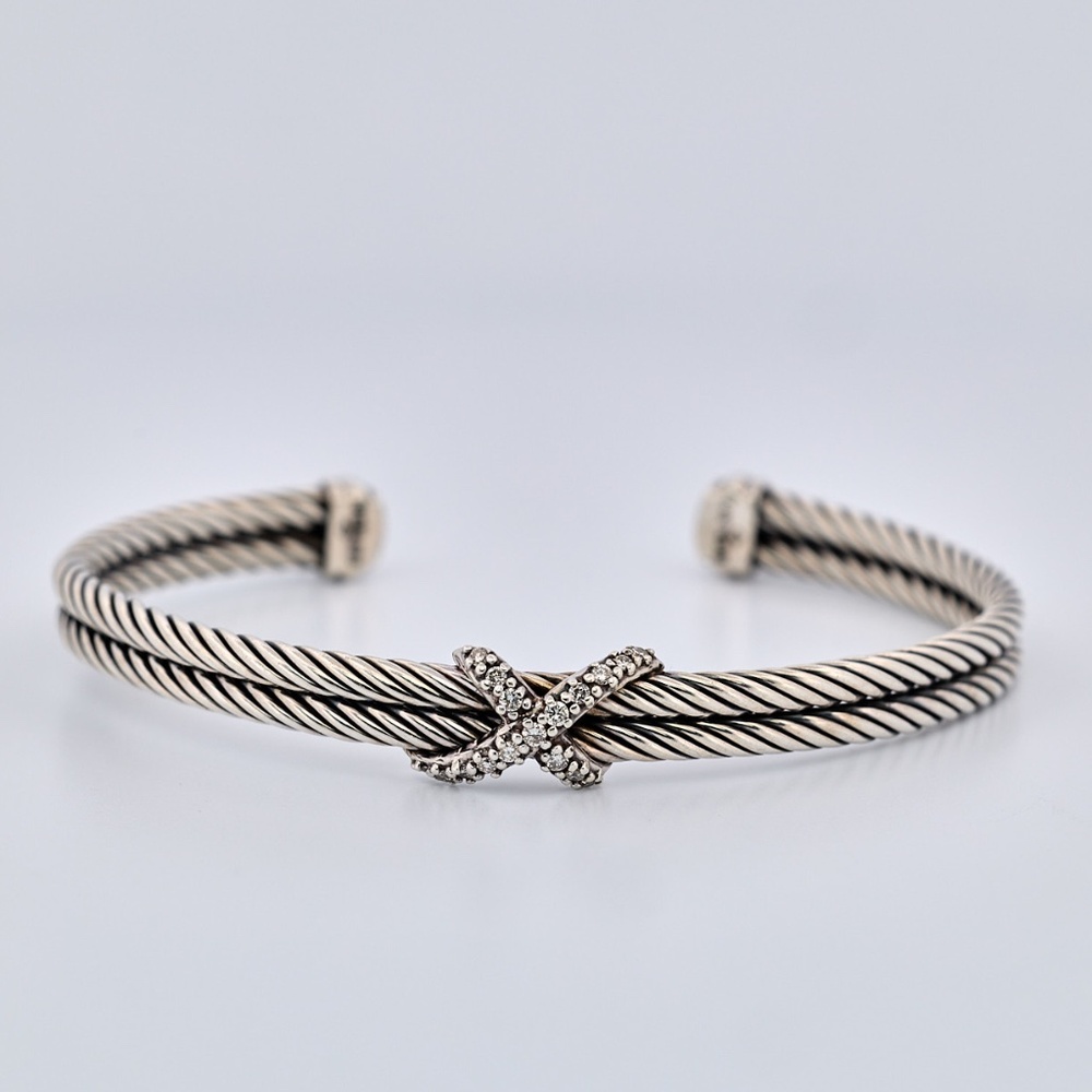David Yurman X Collection Diamond Cable Station Bracelet, Sterling Silver